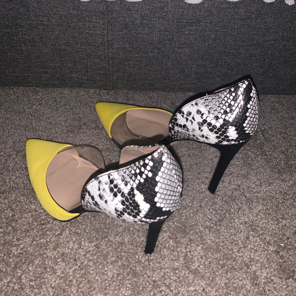 Neon and snakeskin heels